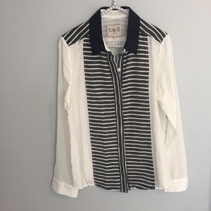 SEA New York Navy Button Down Blouse